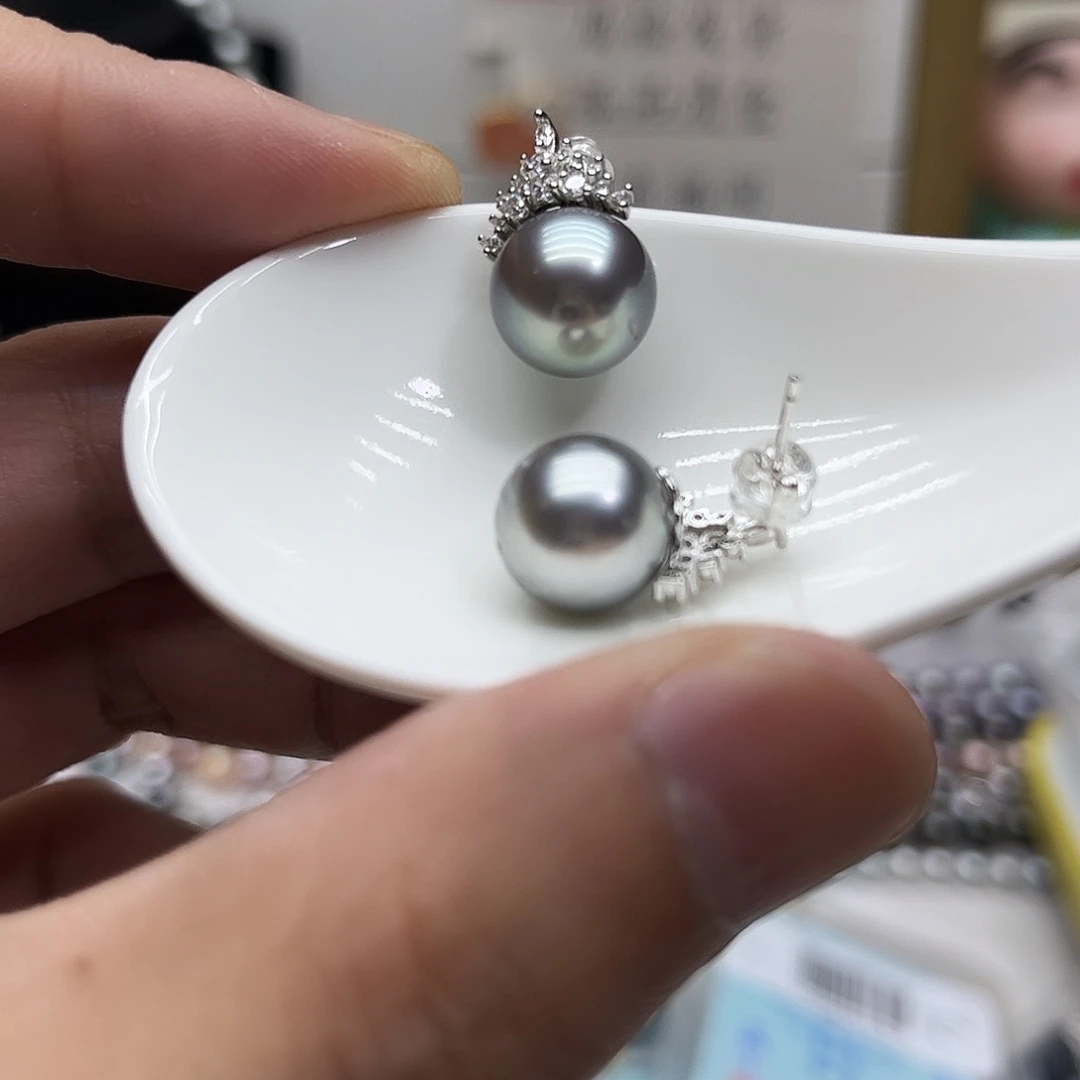 银S925镶嵌耳饰海水珍珠