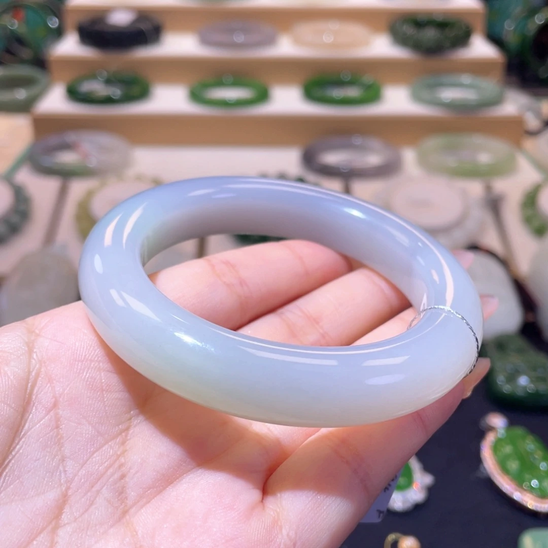 和田玉未镶嵌颈饰收藏级翠青三色手镯58/59