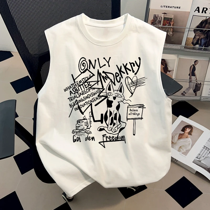 jtrt美式潮牌休闲运动背心男女夏季纯棉打底衫情侣装无袖肌肉T恤