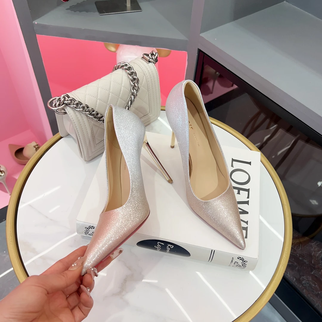 时尚渐变亮片尖头高跟鞋宴会礼服气质单鞋2025春季新款01539-16