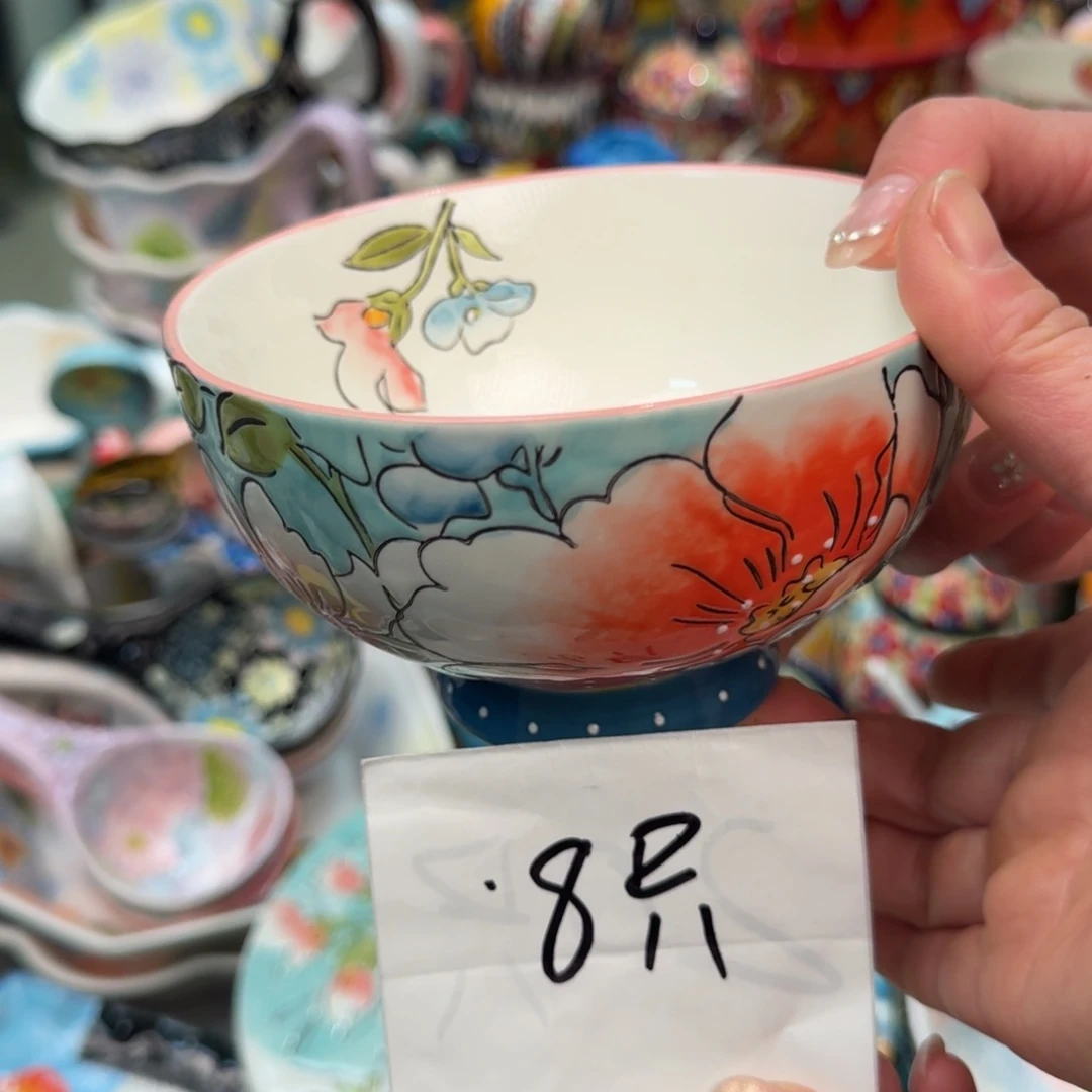 瓷片爱沙5英寸高脚饭碗8只