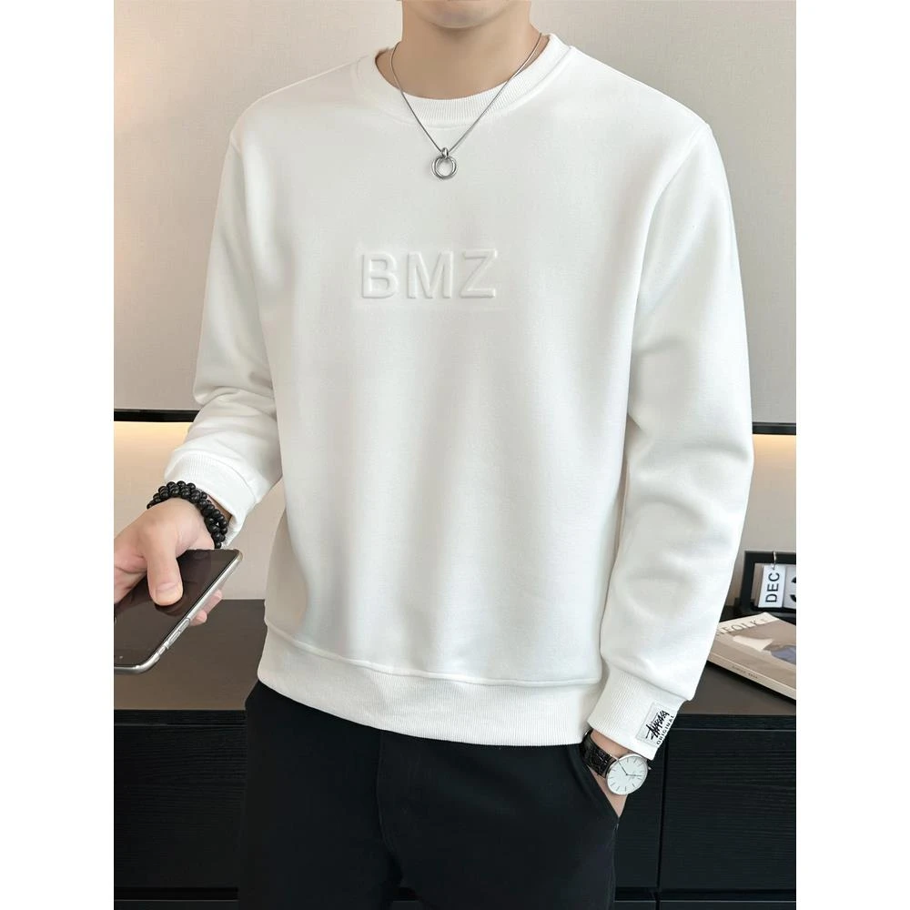 ICCLEK圆领卫衣男春秋季2025宽松拼接内搭上衣服套头提花长袖T恤