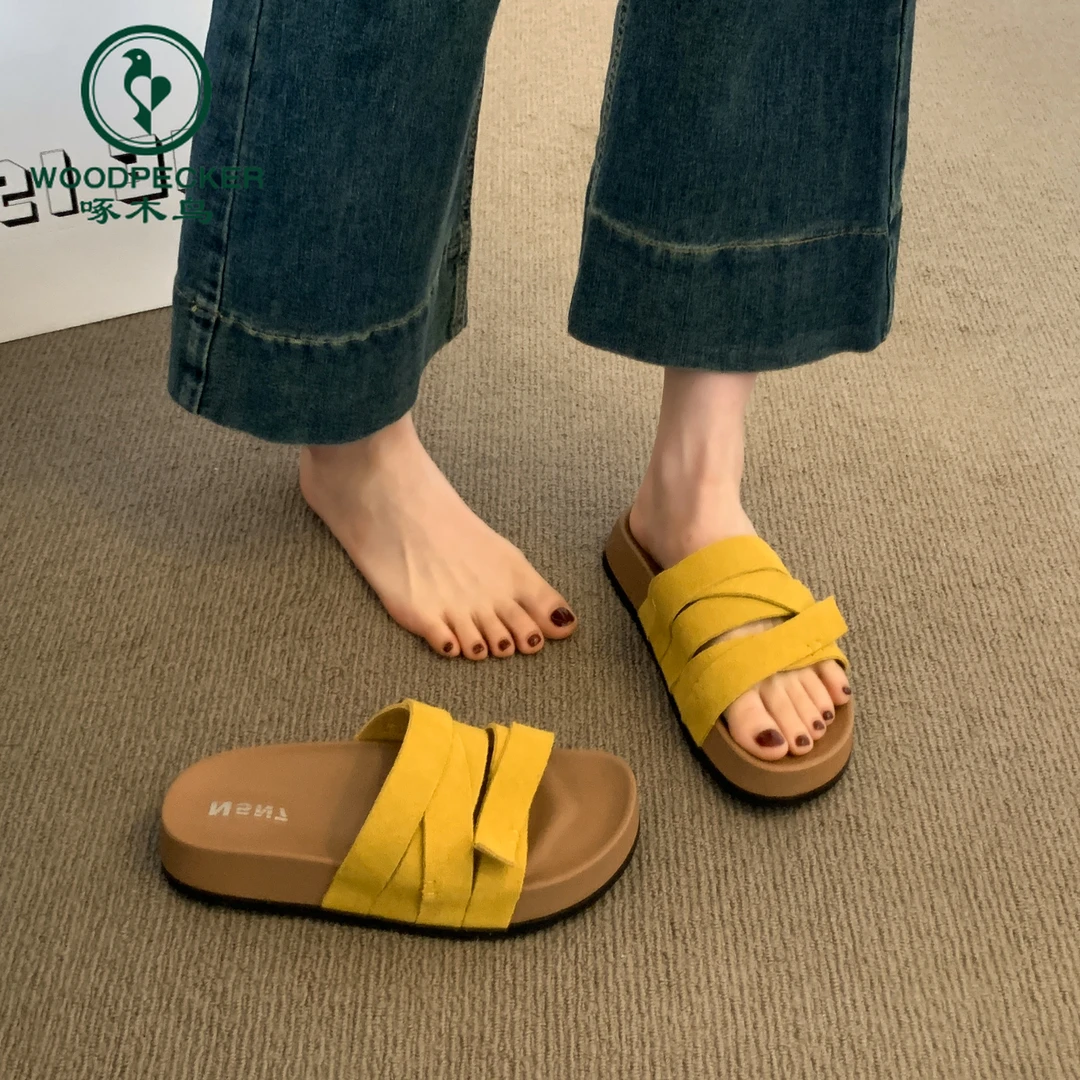 啄木鸟高级感拖鞋女夏外穿2025新款网红百搭厚底超火一字凉拖鞋女