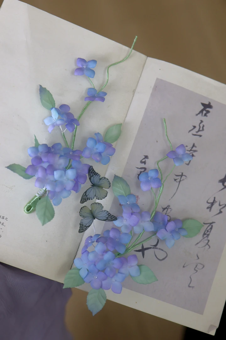 原创（琼花簇）绣球花真丝烫花发饰汉服配饰古风发饰