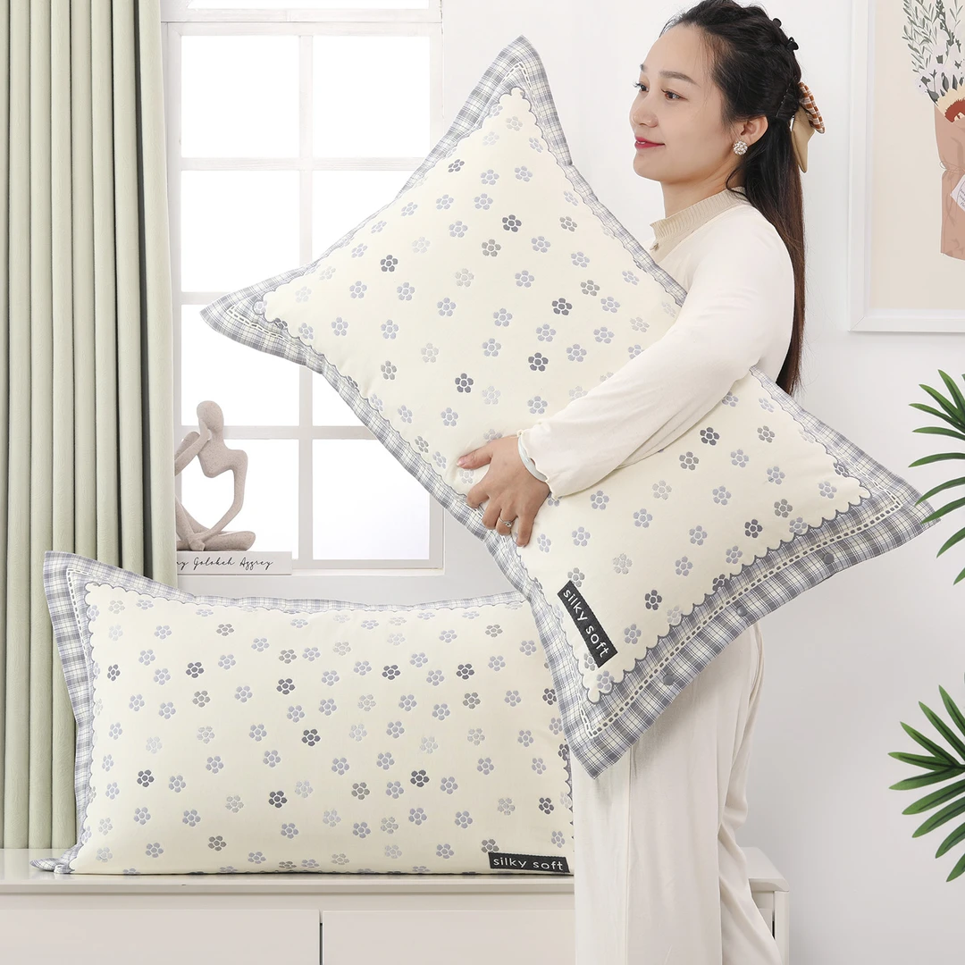 韩系按扣纯棉纱布枕套一对装四季新款加厚柔软家用全棉枕头内胆套