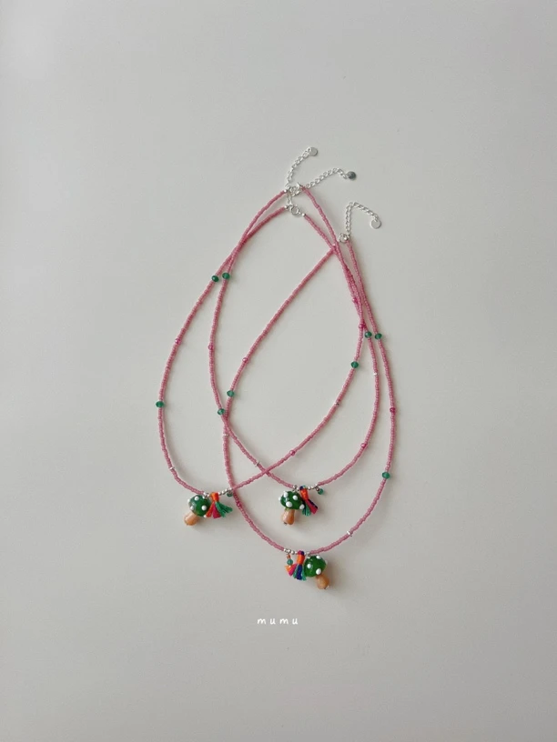 链子925银琉璃 mumu 童趣小蘑菇 小流苏项链 百搭可爱项链