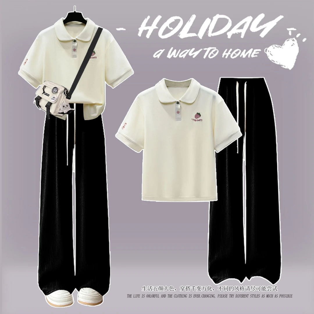 学院风女童套装夏季洋气12-15岁初中生韩版中大童POLO短袖两件套