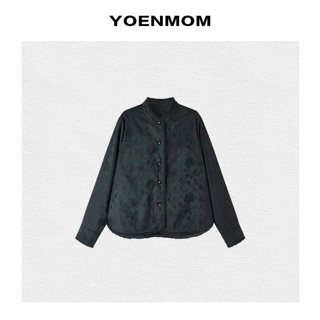 YOENMOM·丝韵2025早春新品 莱赛尔织金提花奶油包边减龄国风衬衫
