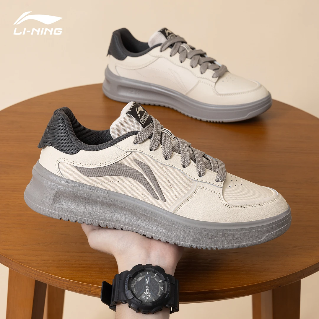 李宁元宵板鞋男鞋秋季新款灰色复古百搭经典潮流低帮厚底运动鞋子