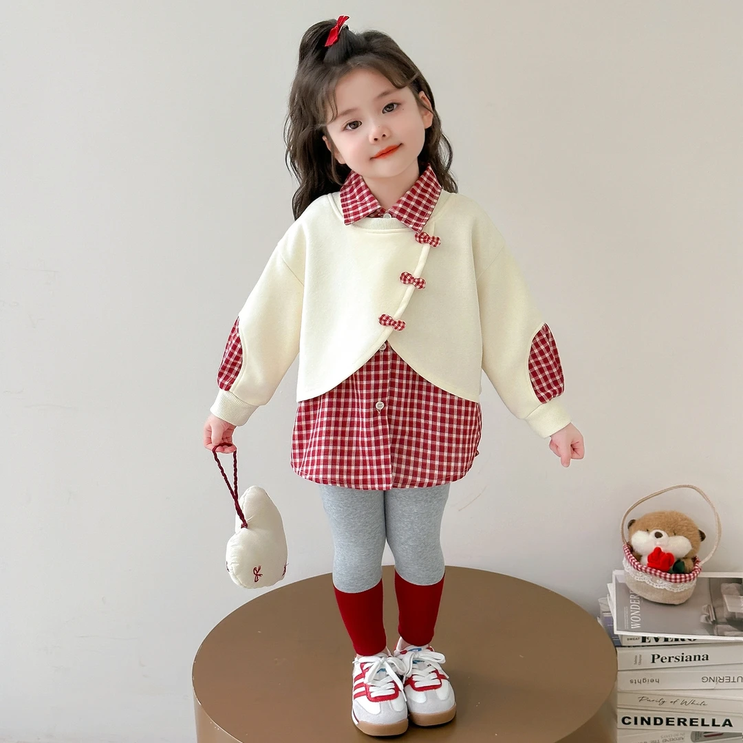 女童蝴蝶结卫衣套装春秋季洋气小女孩网红秋装女宝宝打底裤两件套