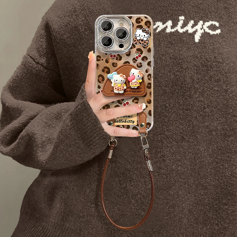 KT猫支架适用苹果15华为vivo/oppo小米iPhone16精孔羽纱纹手机壳