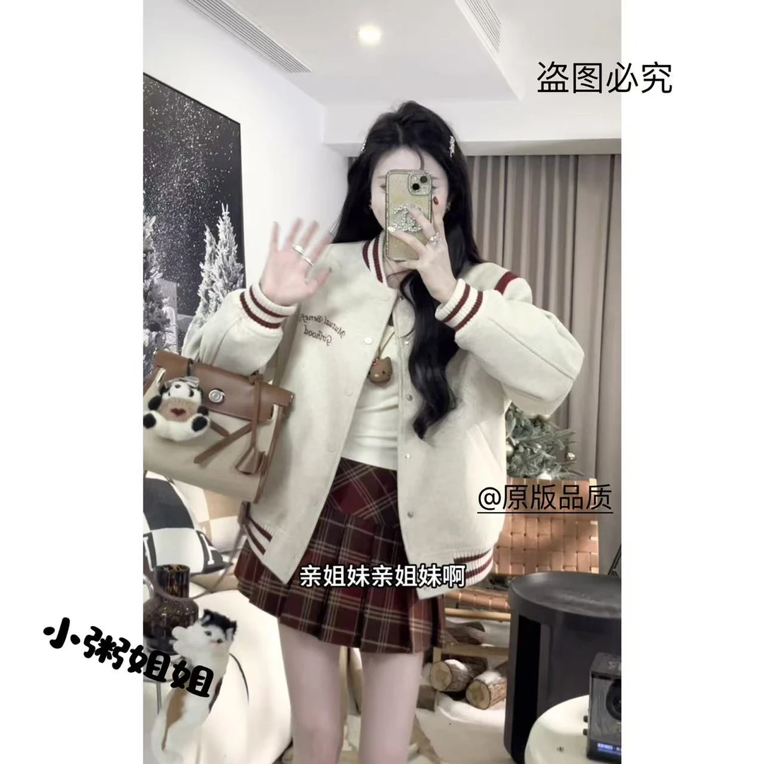 【XZ002】【原版品质】美式复古撞色棒球服外套秋季宽松遮肉显瘦上衣