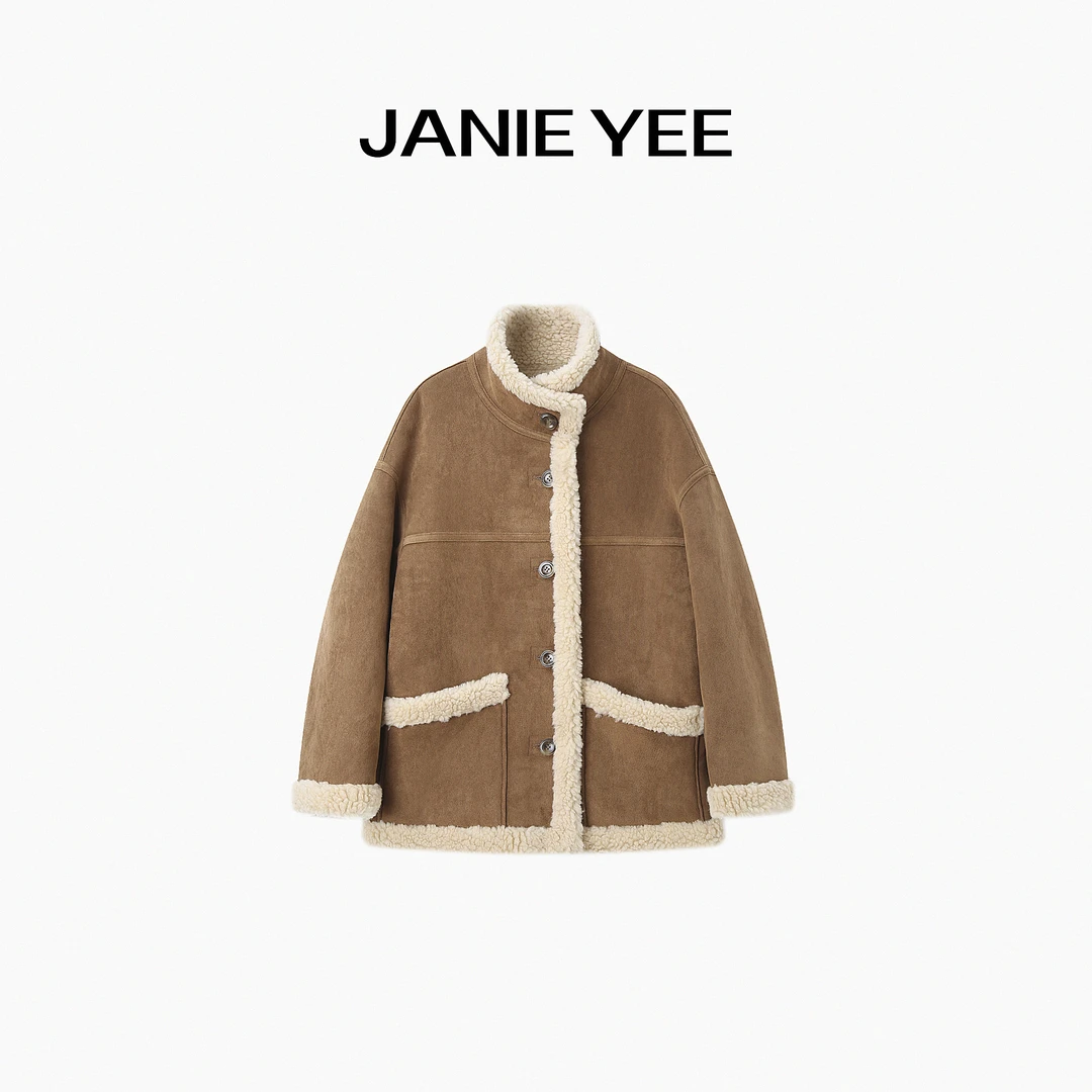 Janie Yee"双面咩"100绵羊毛正反两穿保暖厚短外套女冬 25A3603