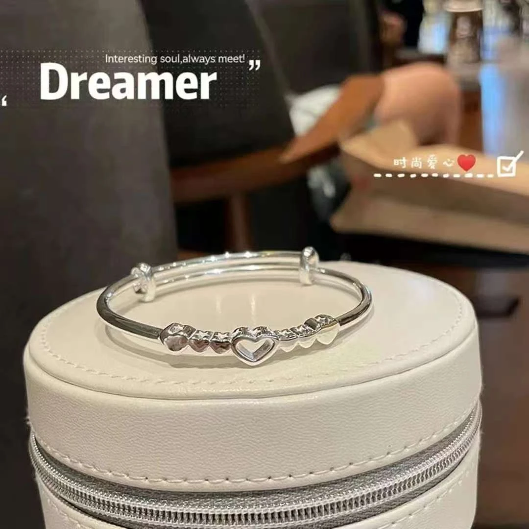 足银手镯 A01时尚爱心欧若精灵风足银999.9手镯送人可爱甜美气质