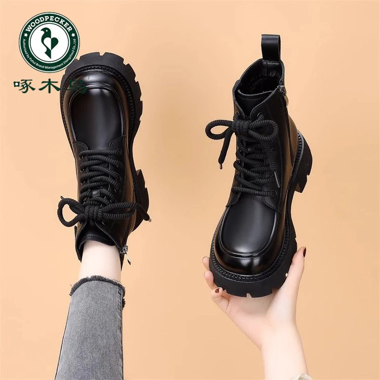 啄木鸟厚底增高马丁靴女2025秋冬新款英伦风短靴复古百搭时尚短靴
