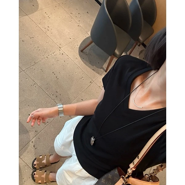 【小蛮腰】基础款多色V领收腰韩系简约百搭显瘦正肩短袖T恤