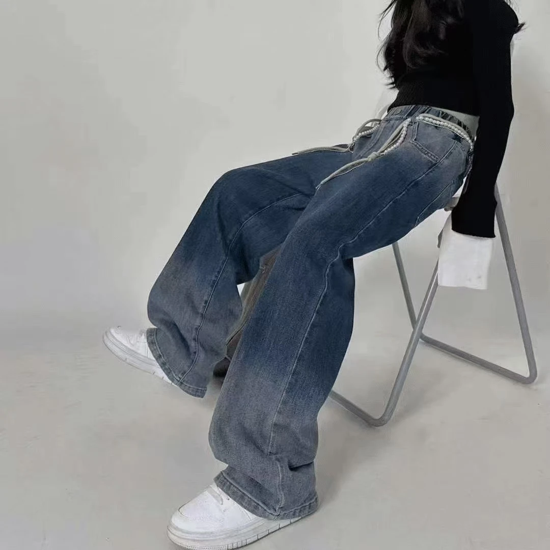 女童韩版渐变色牛仔阔腿裤2025新款秋季儿童洋气直筒宽松百搭长裤