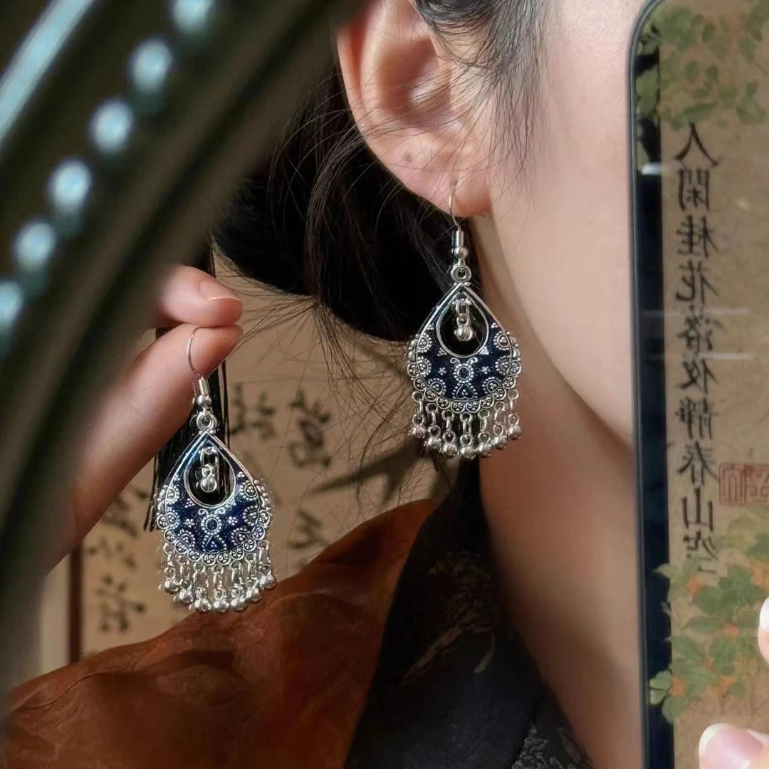 铜合金耳饰 复古宫廷耳环小众设计感民族风长款流苏耳饰女1838