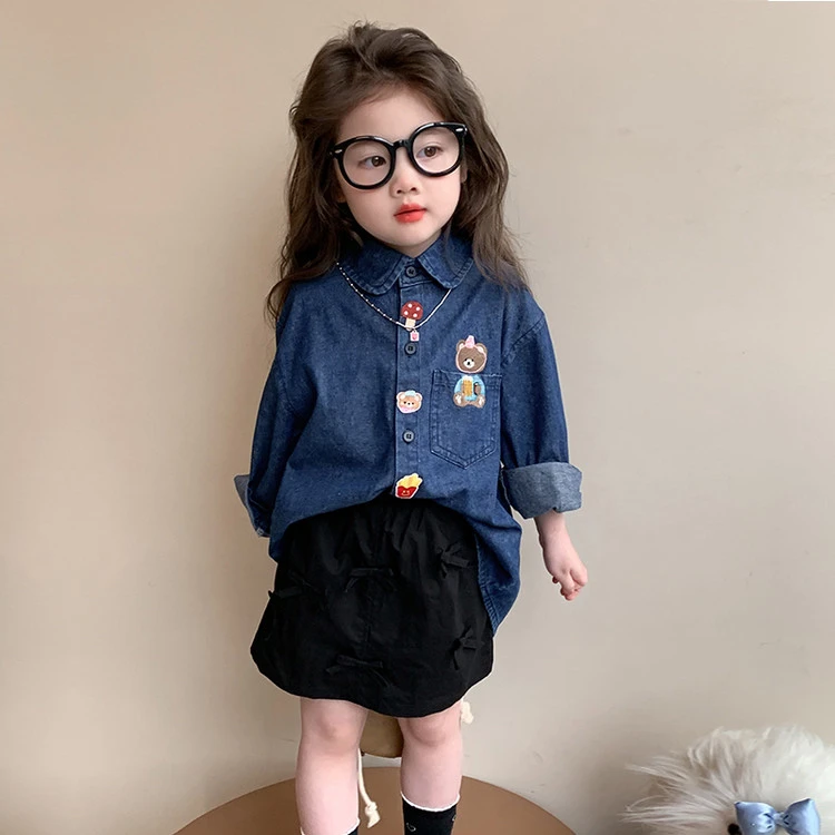 女童卡通牛仔衬衫春季2025新款洋气儿童时尚百搭宝宝韩版春装上衣