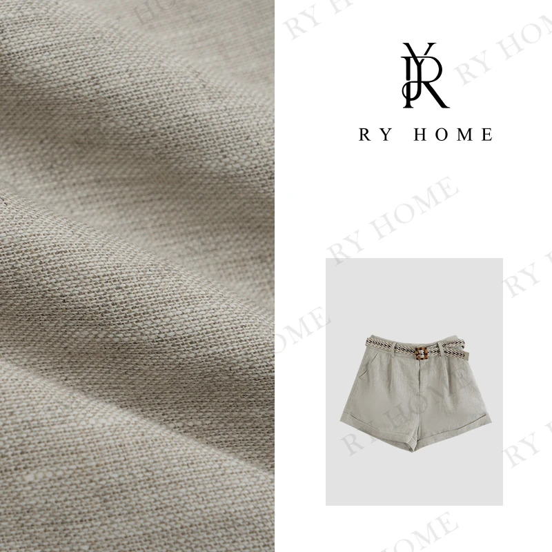 【容雨RYHOME】“秋颜”100%亚麻＋编制腰带复古卷边休闲短裤24K2185