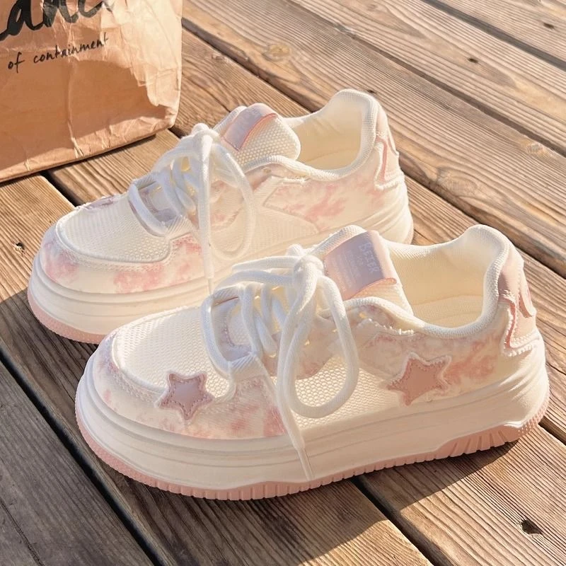 赵露思同款透气女鞋厚底女网星星小白鞋2025夏季新款爆款韩版板鞋