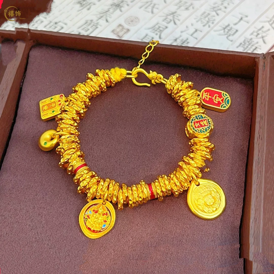 合金手链 韦雪同款珐琅彩扎吉拉姆黄财神胖福盘缠手链国风时尚风