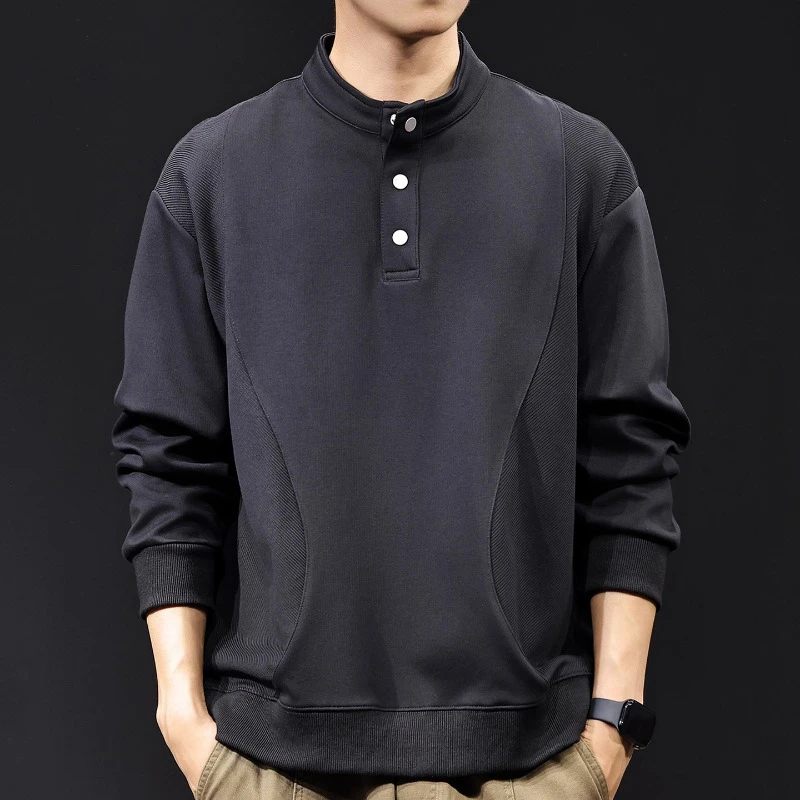 MR.MUDI/穆迪先生提花拼料半开领卫衣男2025新款春秋潮牌大码男士