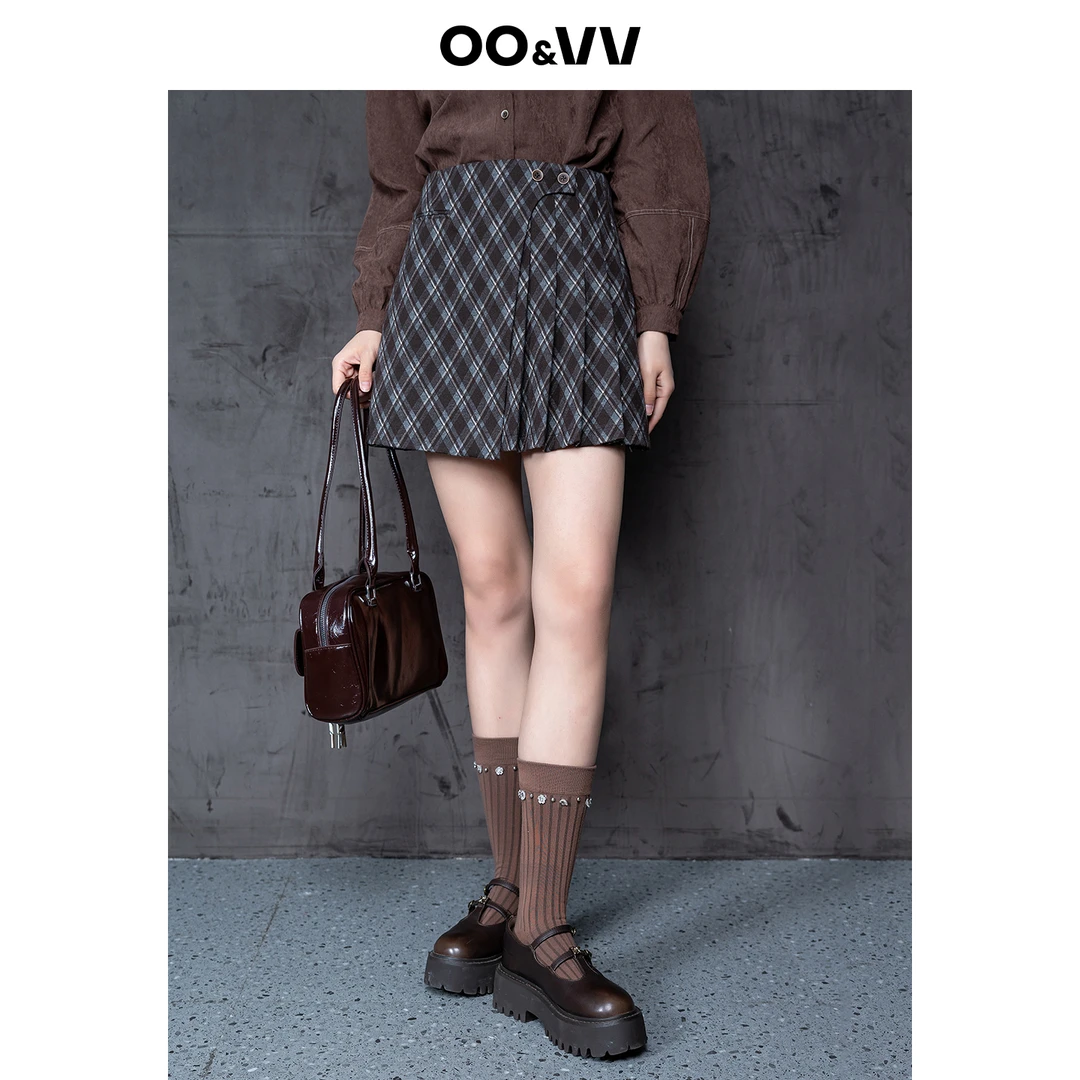OO&VV2025秋冬季新款格纹设计感半身裙女收腰直筒A字半褶提臀显高