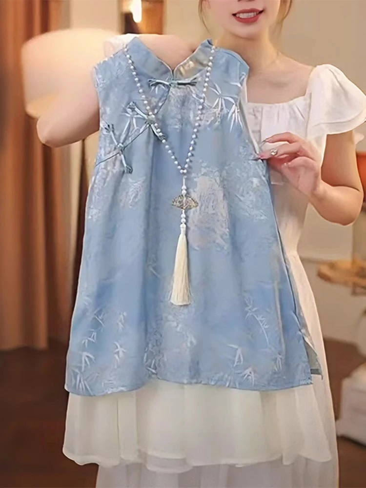 女童汉服旗袍裙夏季2025新款儿童国风裙子夏装女孩盘扣背心裙洋气