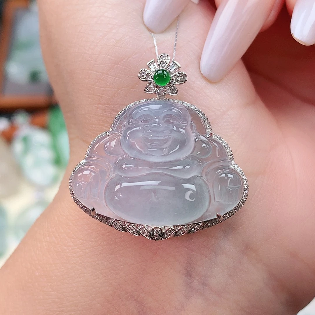 颈饰18K金镶嵌翡翠佛公
