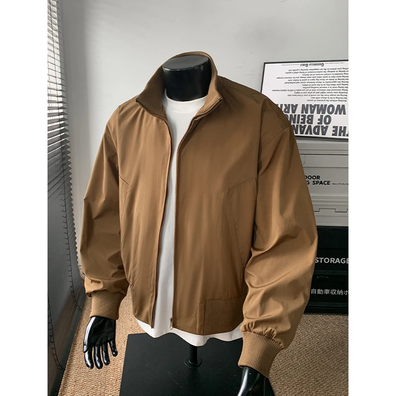 美式复古潮牌宽松立领夹克男螺纹下摆拼接短款外套高街休闲秋季