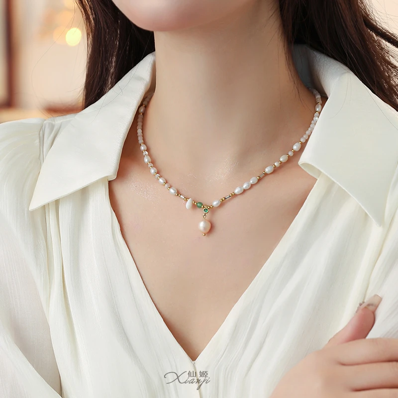 铜合金项链 串珠珍珠项链法式复古轻奢小众年轻款配饰气质时尚