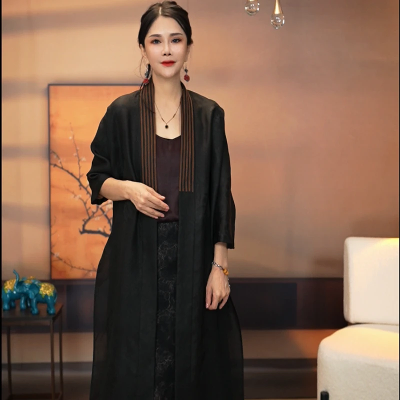 黛玫恩·【满庭芳】香云纱花萝国风宽松桑蚕丝风衣中长款000