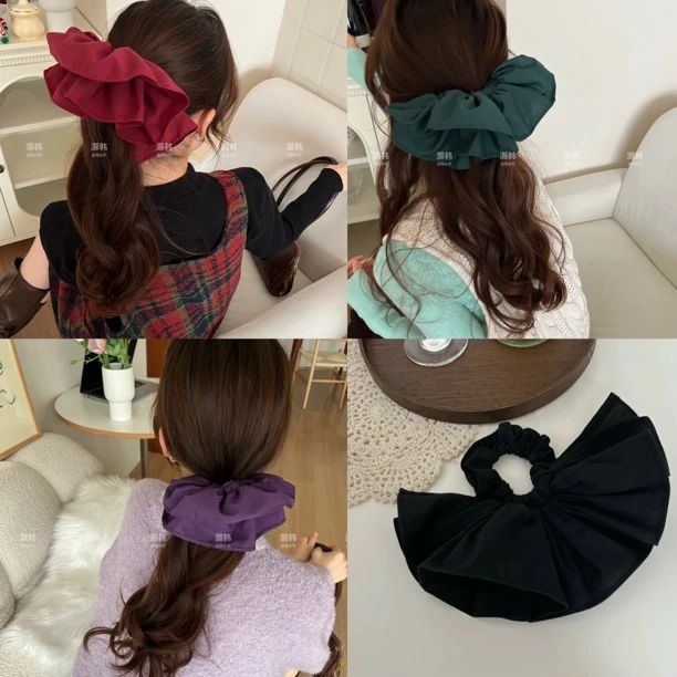 上新复古色系！新款无需打理！挺阔感立体双层大号裙摆花苞半圆发圈