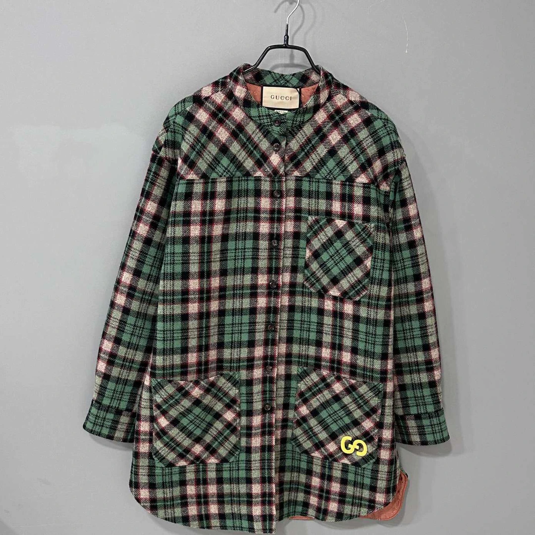 99新 GUCCI/古驰 秀款 刺绣logo格子棉外套/38码/84409