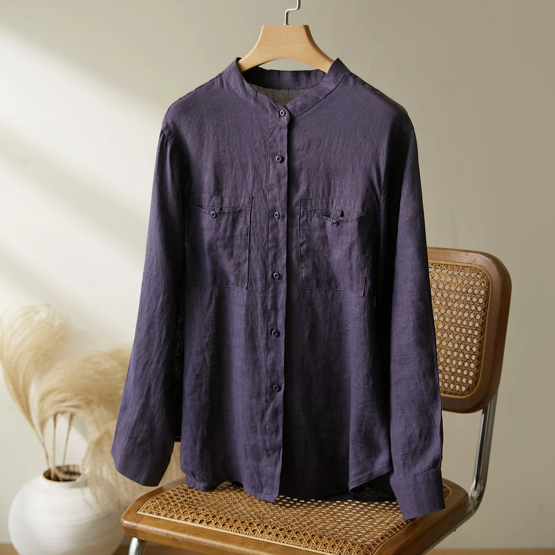汉麻长袖衬衫上衣女装早秋新款通勤文艺衬衣韩系时尚百搭极简风