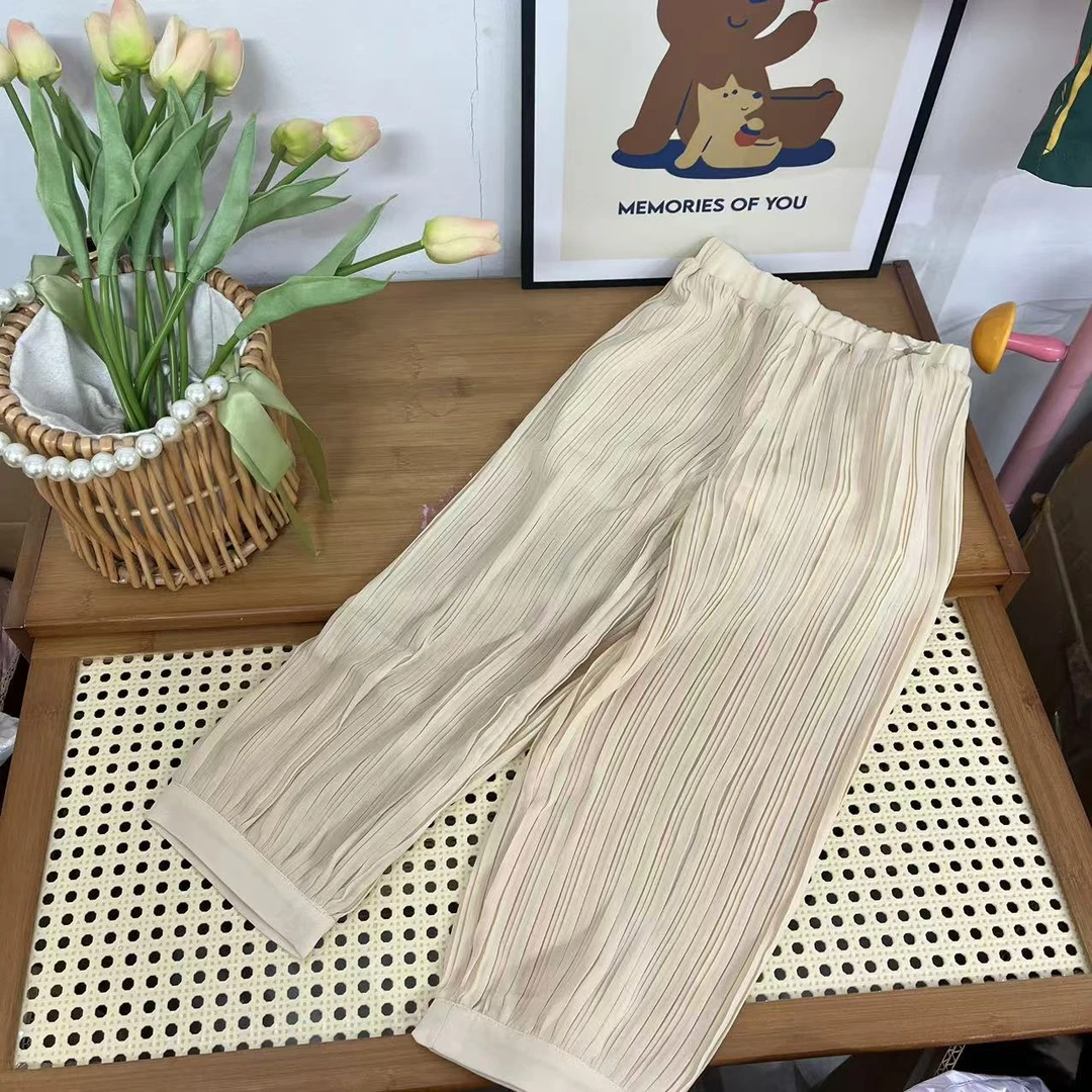 丽子家 品牌 童装 儿童休闲裤百褶米色灯笼裤