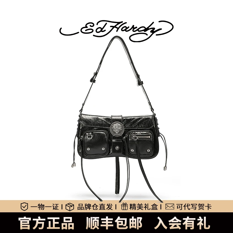 ED HARDY【琥珀流光】女士单肩斜挎包铆钉设计高级感欧美小众机车包