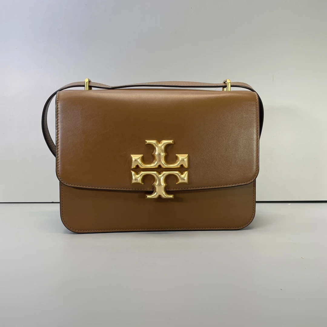 90新 TORY BURCH/汤丽柏琦 媚姐/棕色金砖斜挎包23X18X6cmF122003