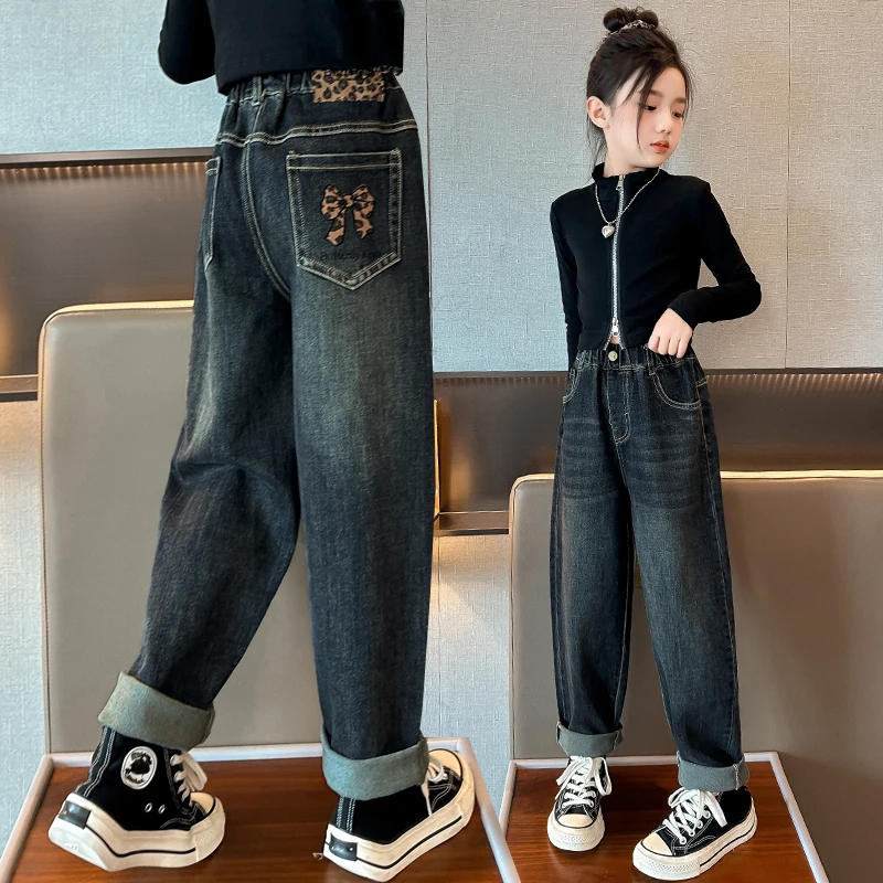 女童裤子牛仔裤春秋装2025新款中大童洋气爆款老爹裤春季休闲长裤