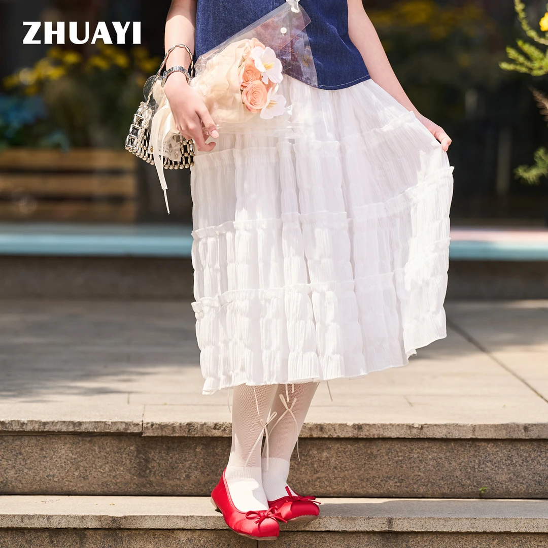 朱阿姨夏季女童白色半身裙时尚洋气裙子气质半裙甜美（25217338）2