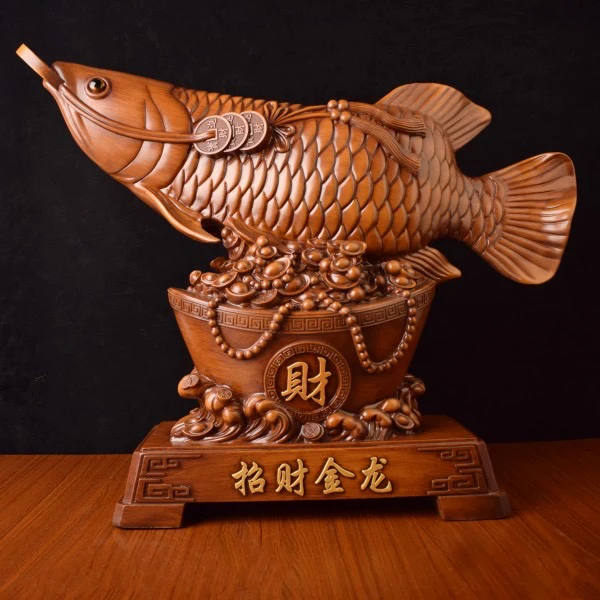 招财金龙鱼摆件客厅办公室桌面摆放（尺寸长40高32宽11）