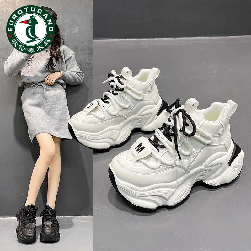 欧伦啄木鸟老爹鞋女超火厚底松糕高帮运动鞋小白鞋休闲小个子女鞋