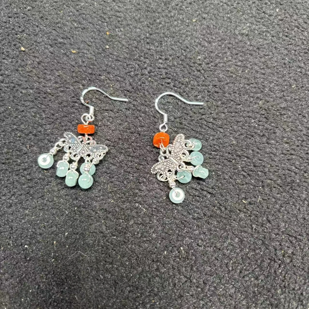 天然A货翡翠蓝水流苏diy耳坠多样性发一对f976
