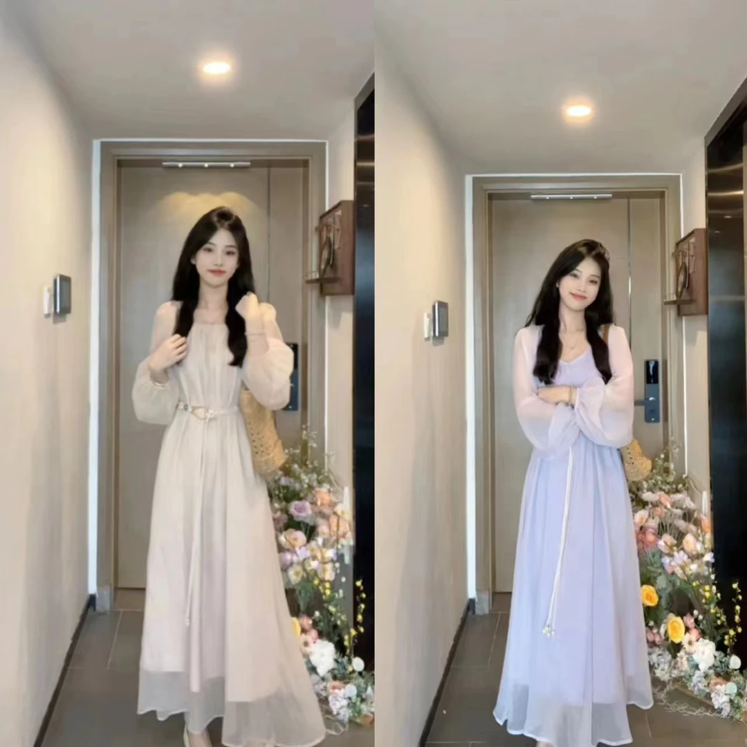 AN.XIN【雾霾粉的传说】玫瑰纹理美学  纯色慵懒软妹连衣裙5226