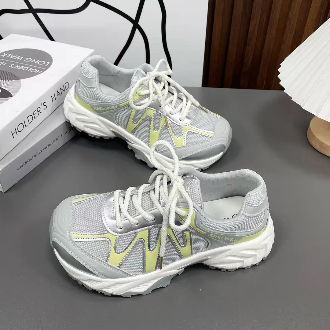 D307银 网面复古德训鞋女2025新款百搭休闲跑步平底阿甘鞋运动鞋