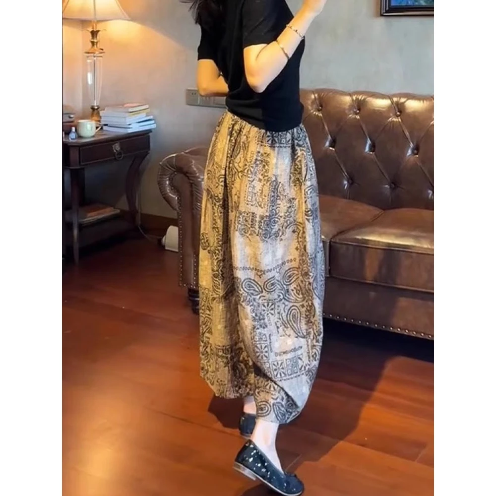 新疆西藏包邮【店铺热销】复古印花防晒阔腿裤子女夏季薄款宽松显瘦