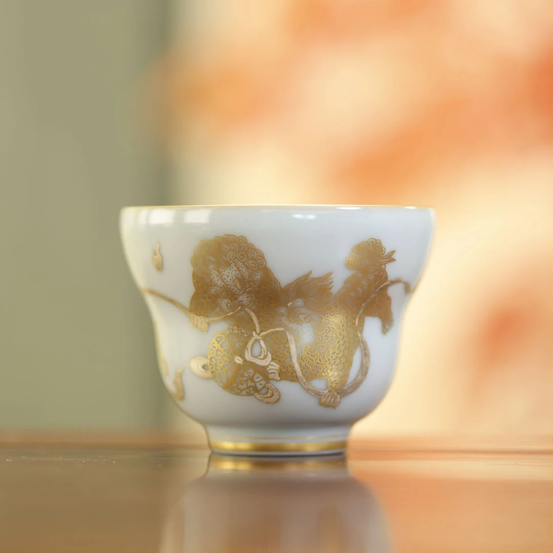 自慢堂-折腰杯汝玉狮虎-高档家用茶道分茶纯手工