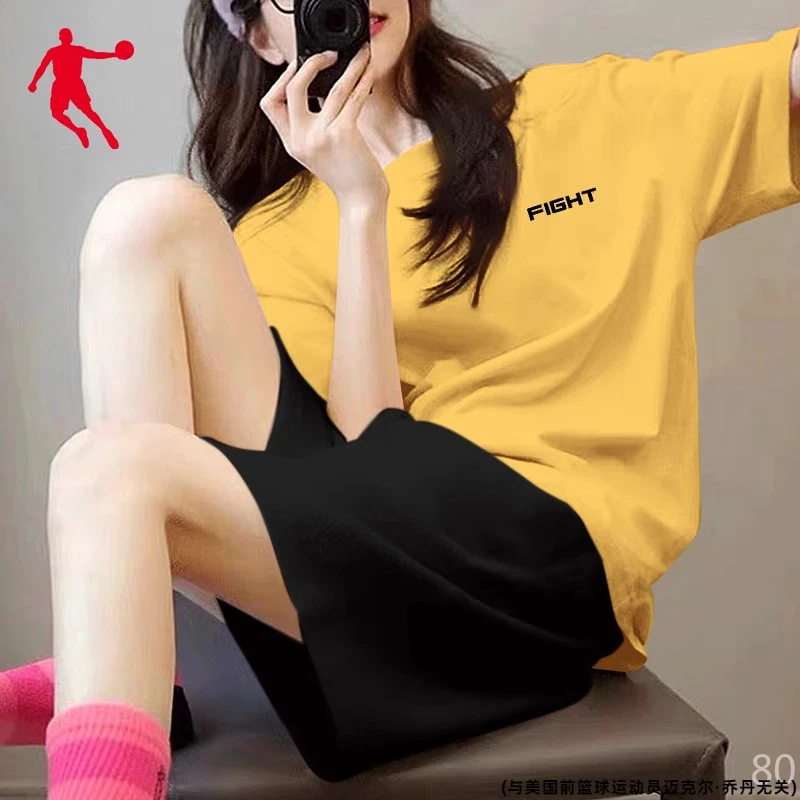 乔丹运动套装女纯色短袖短裤休闲宽松2025夏季新款正品时尚两件套