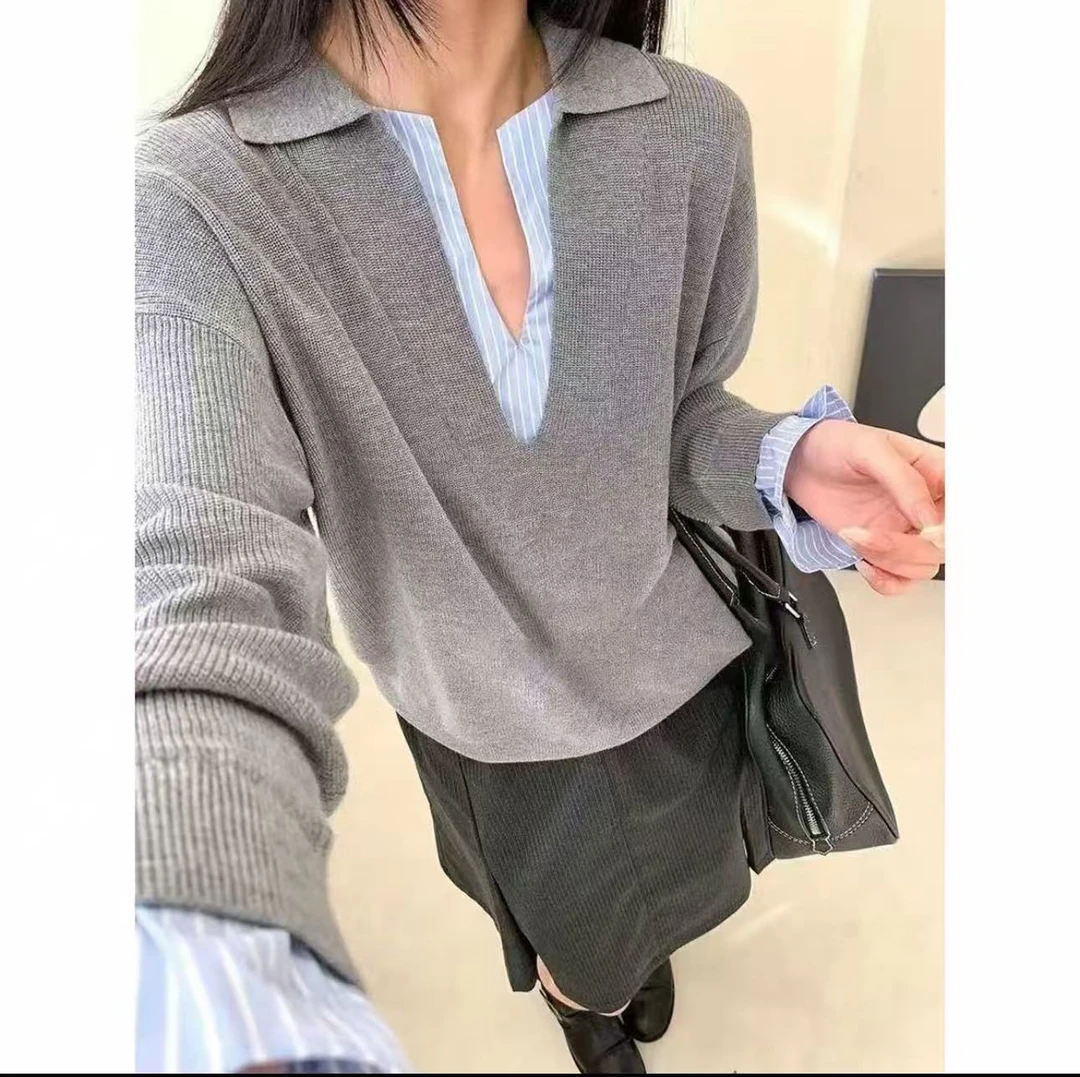 (G690)冬季大码打底衫2025新款显瘦撞色针织衫套头上衣女